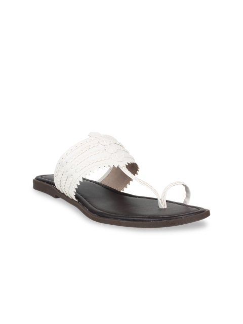 

STEPpings Women White Woven Design T-Strap Flats