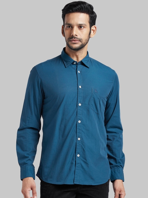 Parx Men Blue Slim Fit Solid Casual Shirt