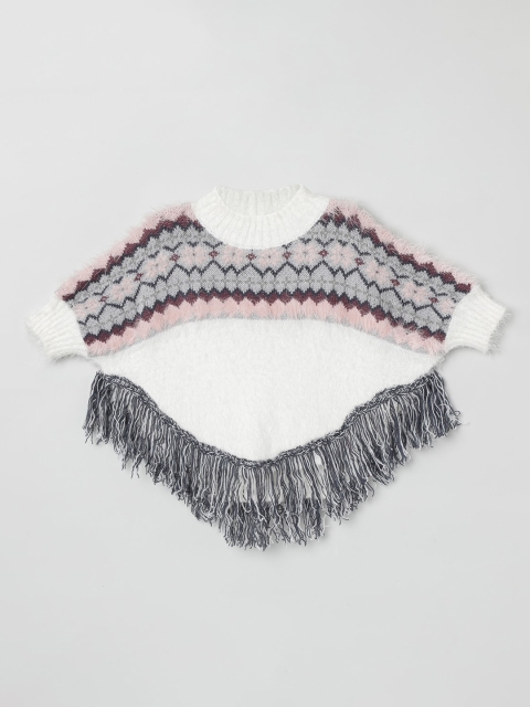 max Girls Off-White & Grey Patterned Pullover Sweater