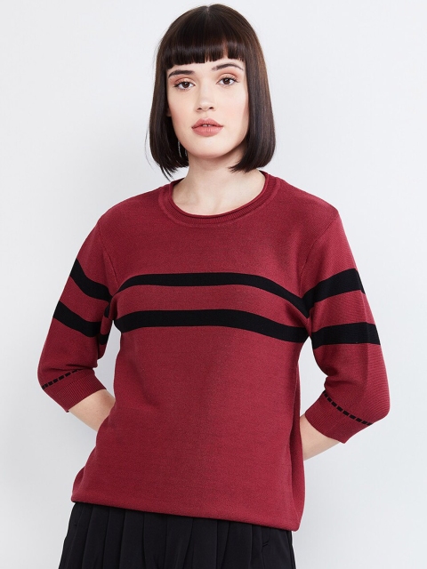 

max Women Red Striped Pullover Sweater