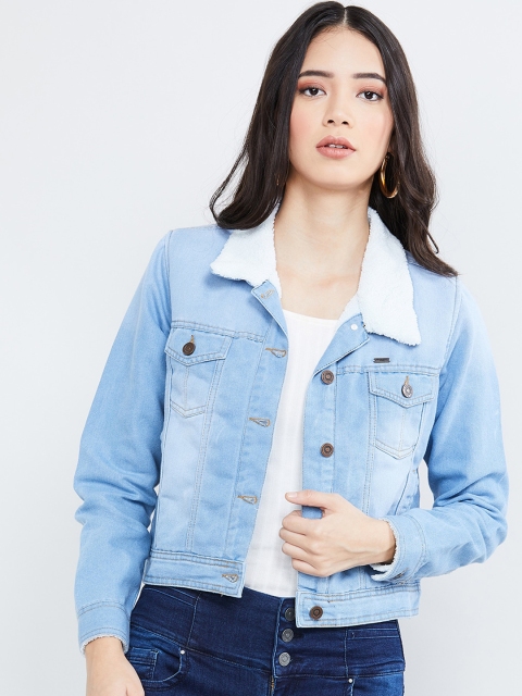 

max Women Blue Solid Denim Jacket