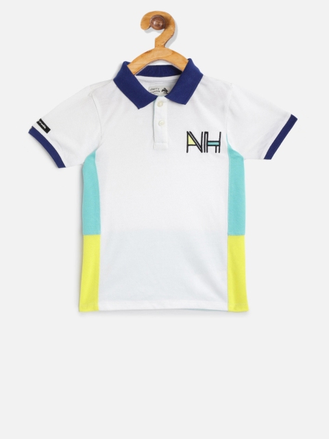 

Cherry Crumble Boys White & Blue Colourblocked Polo Collar T-shirt