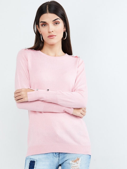 

max Women Pink Solid Pullover Sweater