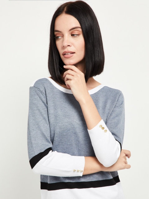 

max Women Grey & White Colourblocked Pullover Sweater