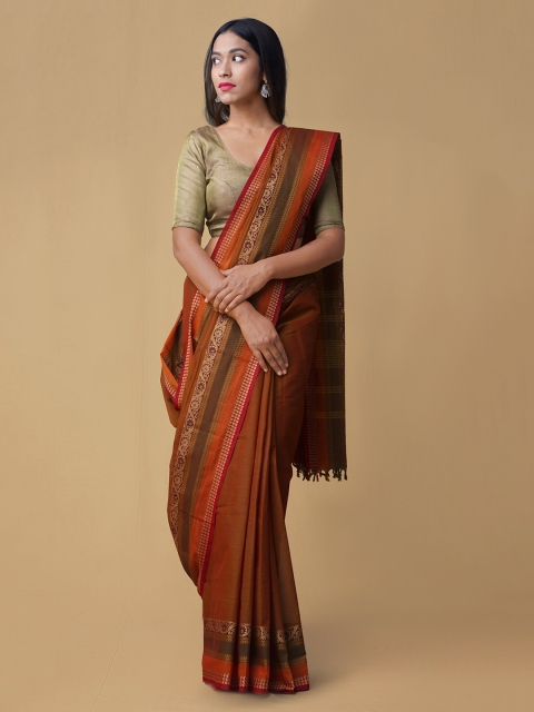 

Unnati Silks Brown Solid Pure Cotton Handloom Saree