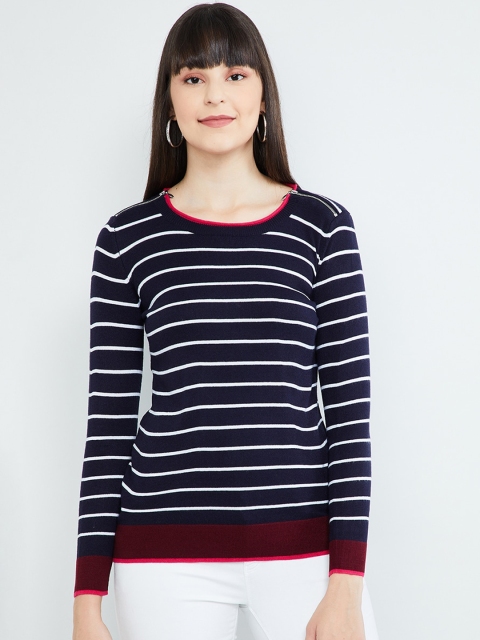 

max Women Blue And White Striped Pullover Sweater