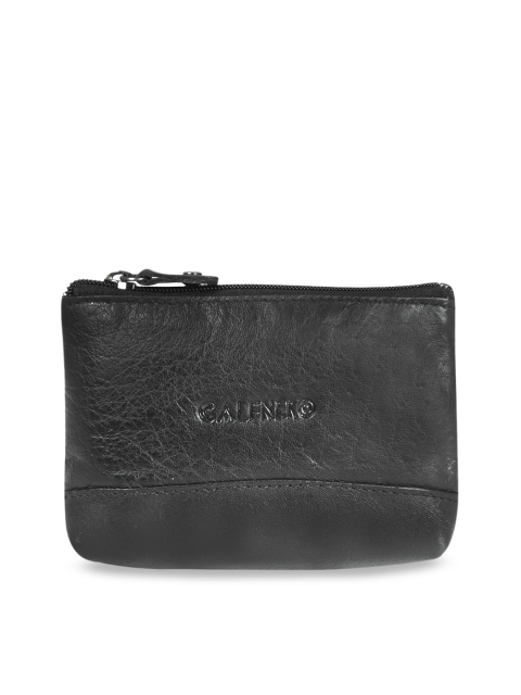 

CALFNERO Unisex Black Solid Genuine-Leather Zip Around Key Case Wallet