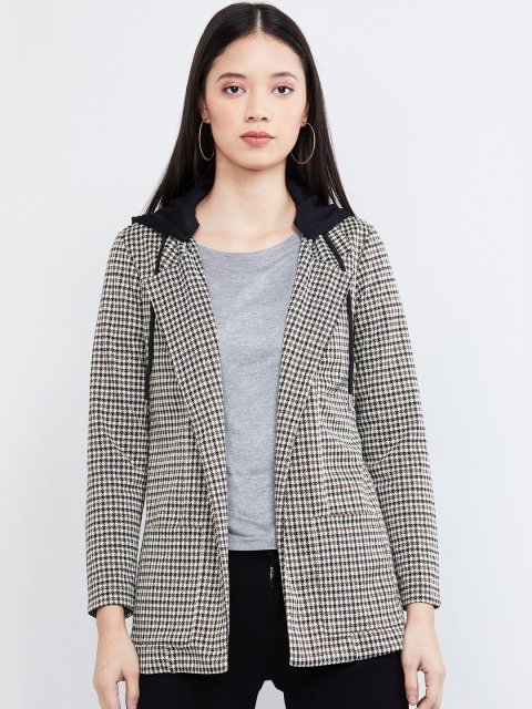 

max Women Beige Checked Open Front Jacket