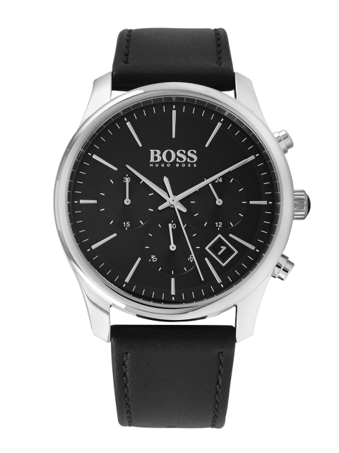 

Hugo Boss Men Black Analogue Voyager Chronograph Leather Watch 1513732
