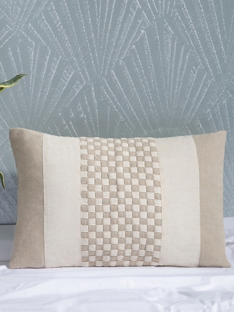 

PETAL HOME Beige Checked Single Cushion Cover