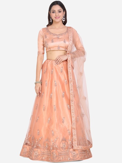

Mitera Women Peach-Coloured Semi-Stitched Lehenga & Blouse with Dupatta
