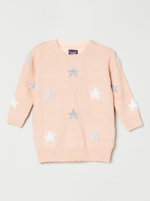 

max Infant-Girls Pink Self-Design Pullover Sweater