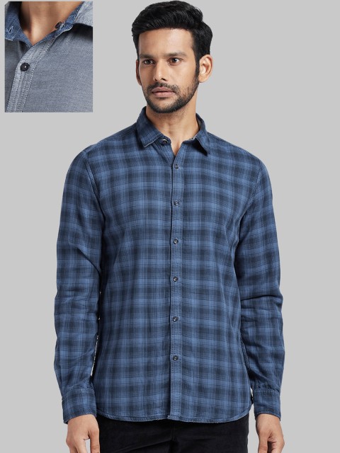 

Parx Men Blue Slim Fit Checked Casual Reversible Shirt