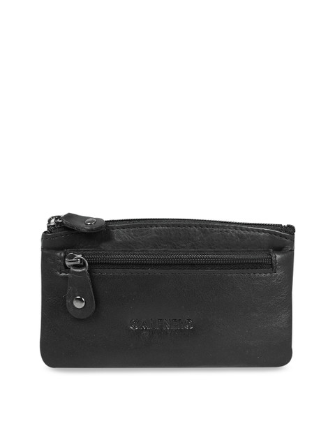 

CALFNERO Unisex Black Solid Leather Zip Around Wallet