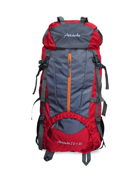 

ATTACHE Unisex Red & Grey Brand Logo Hiking Backpack 75Lts With Rain Cover Rucksack