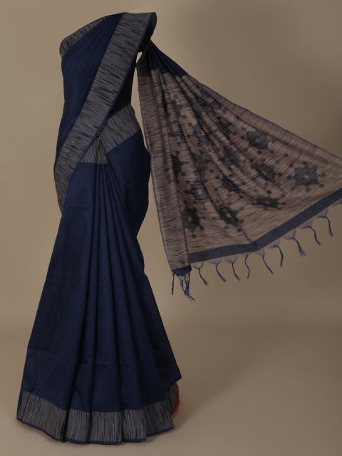 

Pothys Blue & Off-White Jute Silk Solid Saree