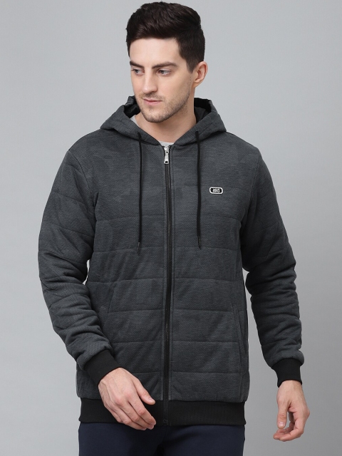 

ASICS Men Grey Striped Hooded Sweatshirt