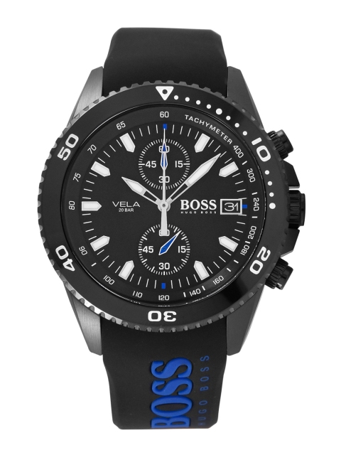 

Hugo Boss Men Black & Blue Analogue Vela Chronograph Watch 1513776