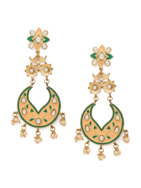

Globus Green Gold-Plated Crescent Shaped Drop Earrings