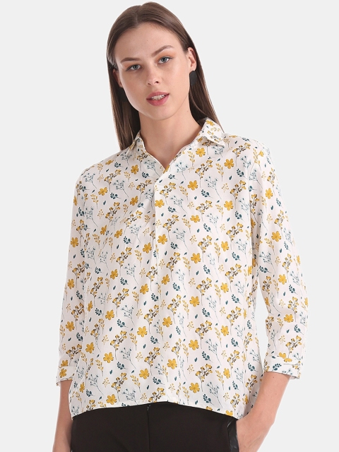 

Cherokee Women Off-White Floral Printed Shirt Style Top