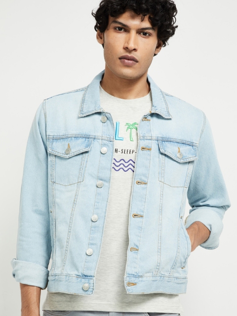 

max Men Blue Solid Denim Jacket