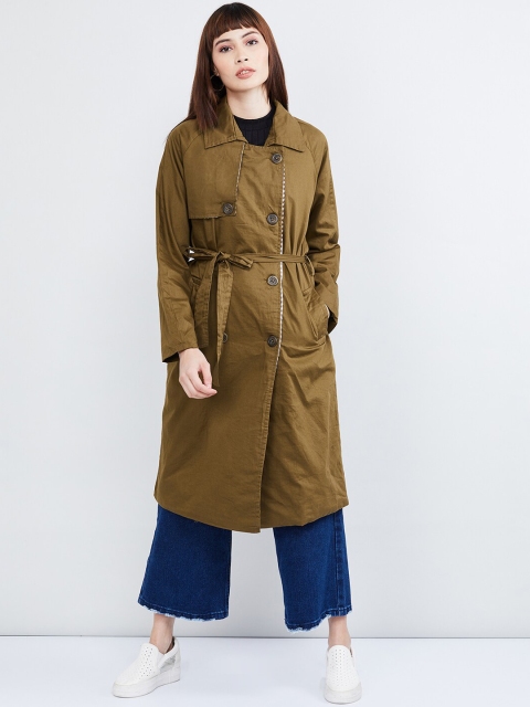 

max Women Khaki Solid Tailored Longline Jacket