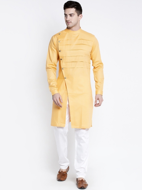 

MAXENCE Men Yellow & White Solid Kurta with Pyjamas