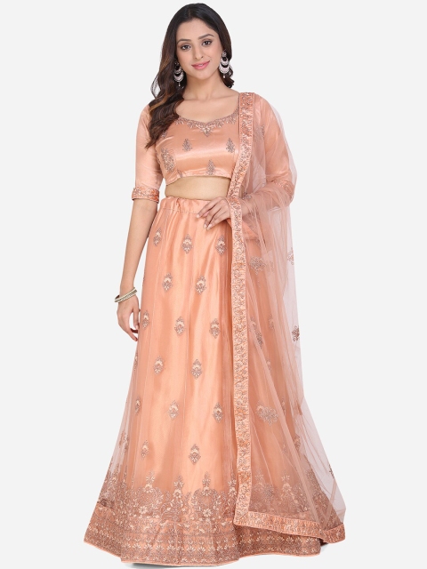 

Mitera Peach-Coloured Embroidered Semi-Stiched Lehenga & Unstitched Choli With Dupatta