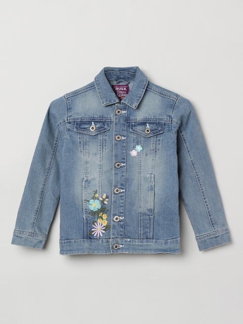 

max Girls Blue Solid Denim Jacket
