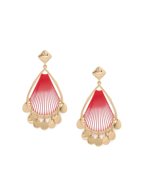 

Globus Gold-Plated & Red Teardrop Shaped Drop Earrings
