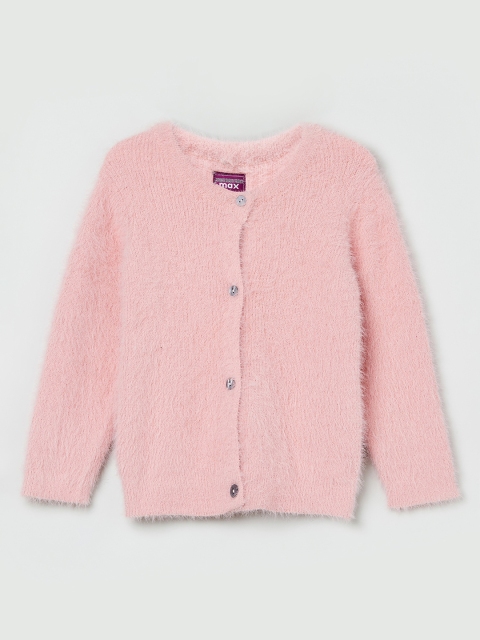 max Infant Girls Pink Textured Cardigan Sweater