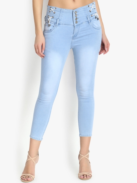 

Perfect Outlet Women Blue Slim Fit High-Rise Clean Look Cropped Jeans