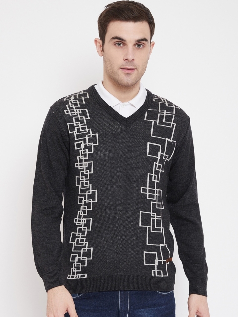 

NEVA Men Grey & White Self-Design Sweater