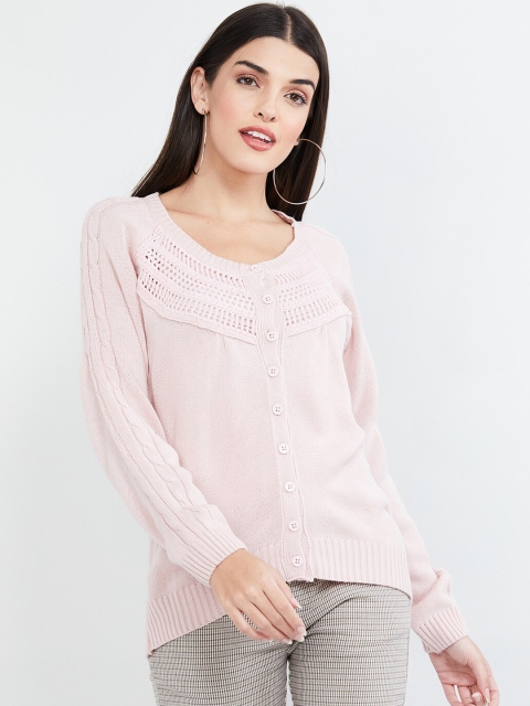 

max Women Pink Self-Design Cardigan Sweater