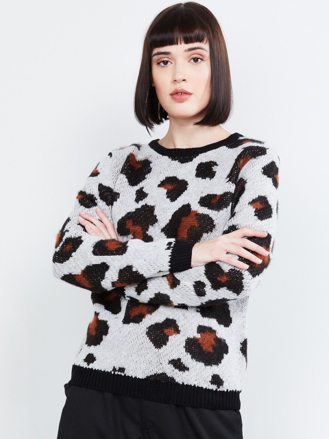 

max Women White & Black Printed Pullover Sweater