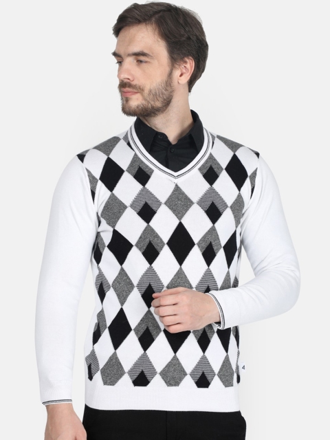 

Monte Carlo Men White & Black Printed Pullover Sweater