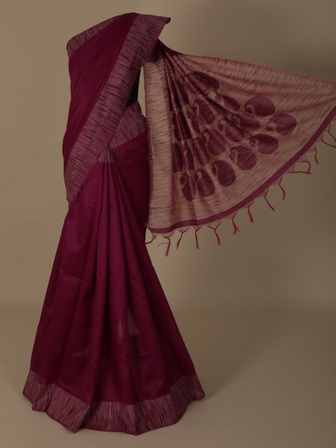 

Pothys Burgundy & Off-White Jute Silk Woven Design Saree