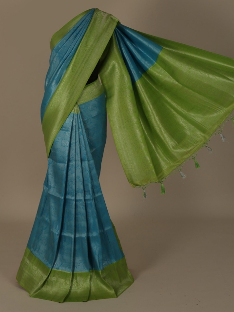

Pothys Blue & Green Jute Silk Woven Design Saree