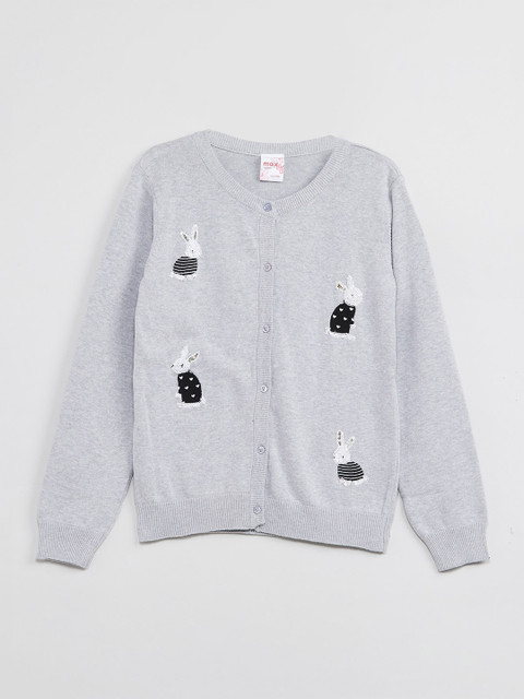 

max Girls Grey & Black Embroidered Cardigan