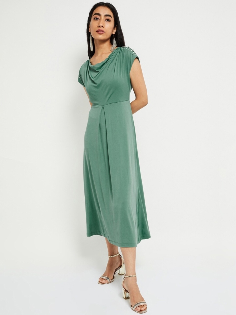 

max Women Green Solid Fit and Flare Dress