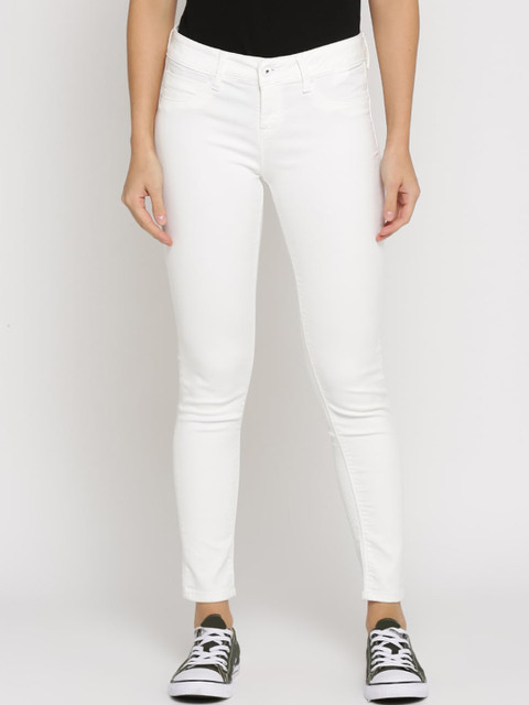 

Pepe Jeans Women White Super Skinny Fit Mid-Rise Slash Knee Stretchable Jeans