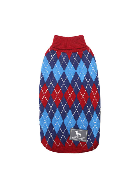 

Heads Up For Tails Red & Blue Argyle Dog Sweater