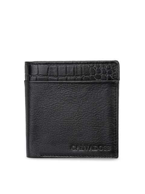 

Calvadoss Men Black Textured Premium Genuine Leather Wallet