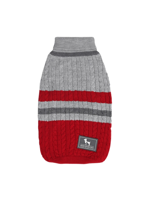 

Heads Up For Tails Red & Grey Striped Cable Knit Dog Sweater