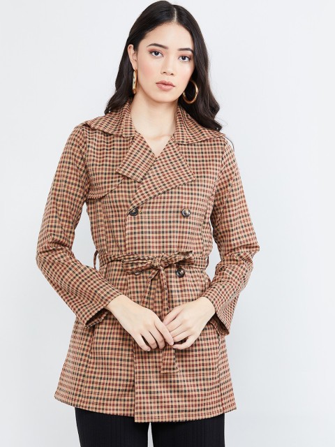 

max Women Brown & Grey Checked Duster Jacket