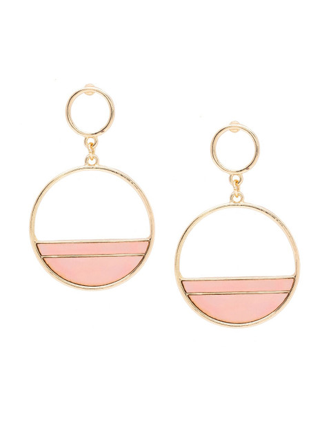 

Globus Gold-Toned & Pink Circular Drop Earrings