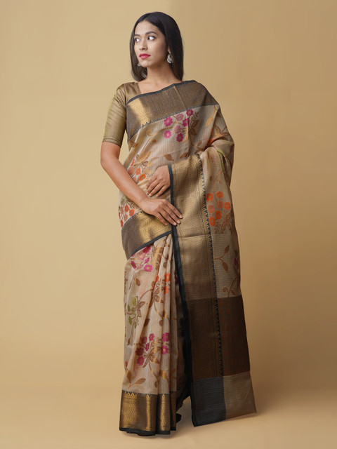 

Unnati Silks Cream-Coloured Silk Cotton Woven Design Banarasi Saree