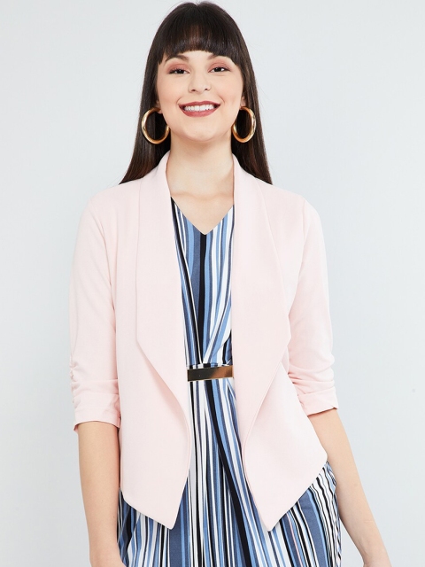 

max Women Pink Solid Open Front Jacket