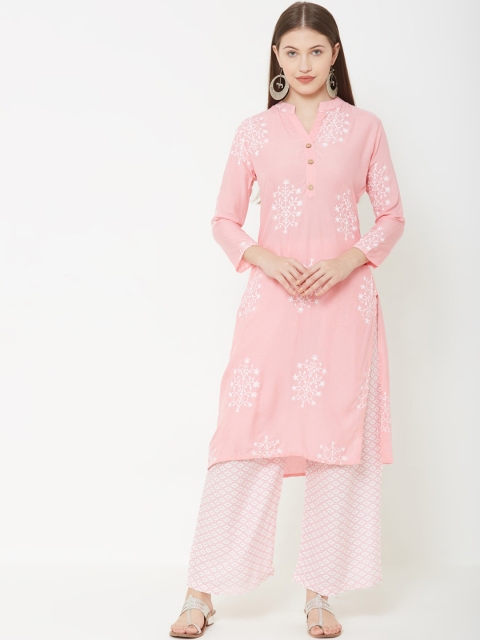 

FASHOR Women Pink Printed Kurta with Palazzos