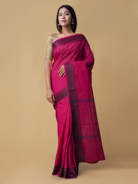 

Unnati Silks Pink Checked Pure Kanchi Cotton Saree